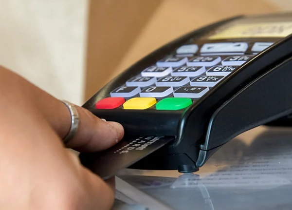 Credit card in credit card processing machine