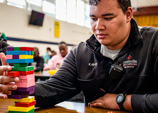 Man playing Jenga