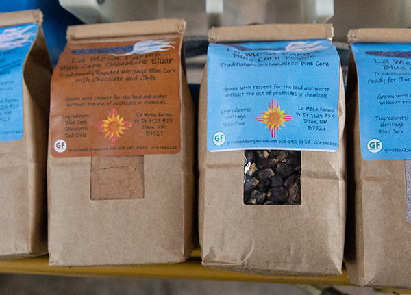 Bags of corn with printed labels