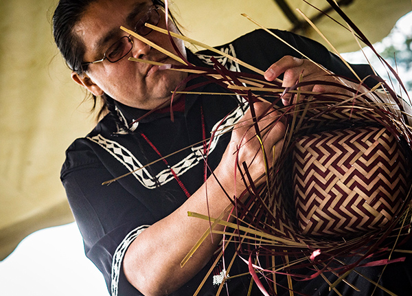 Man weaving a basket