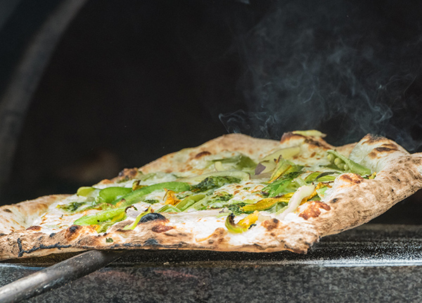 Pizza in a wood fired oven