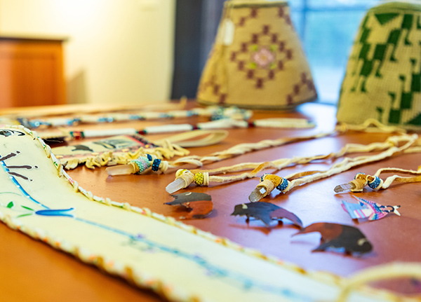 Necklaces laid out on a tabletop