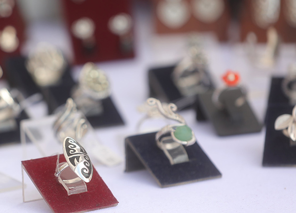 Rings and jewelry on display